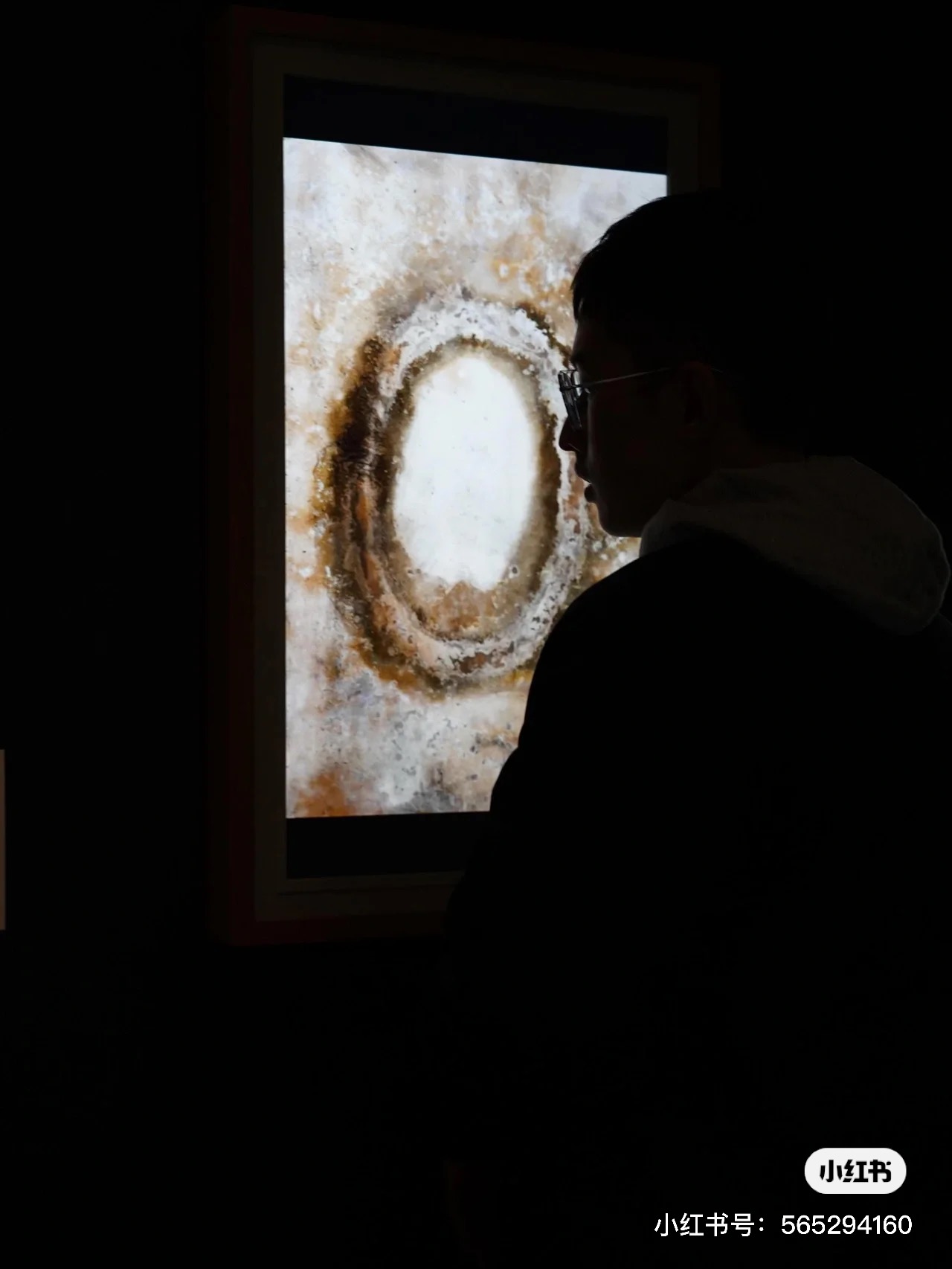 A visitor viewing a digital artwork at the crypto art exhibition